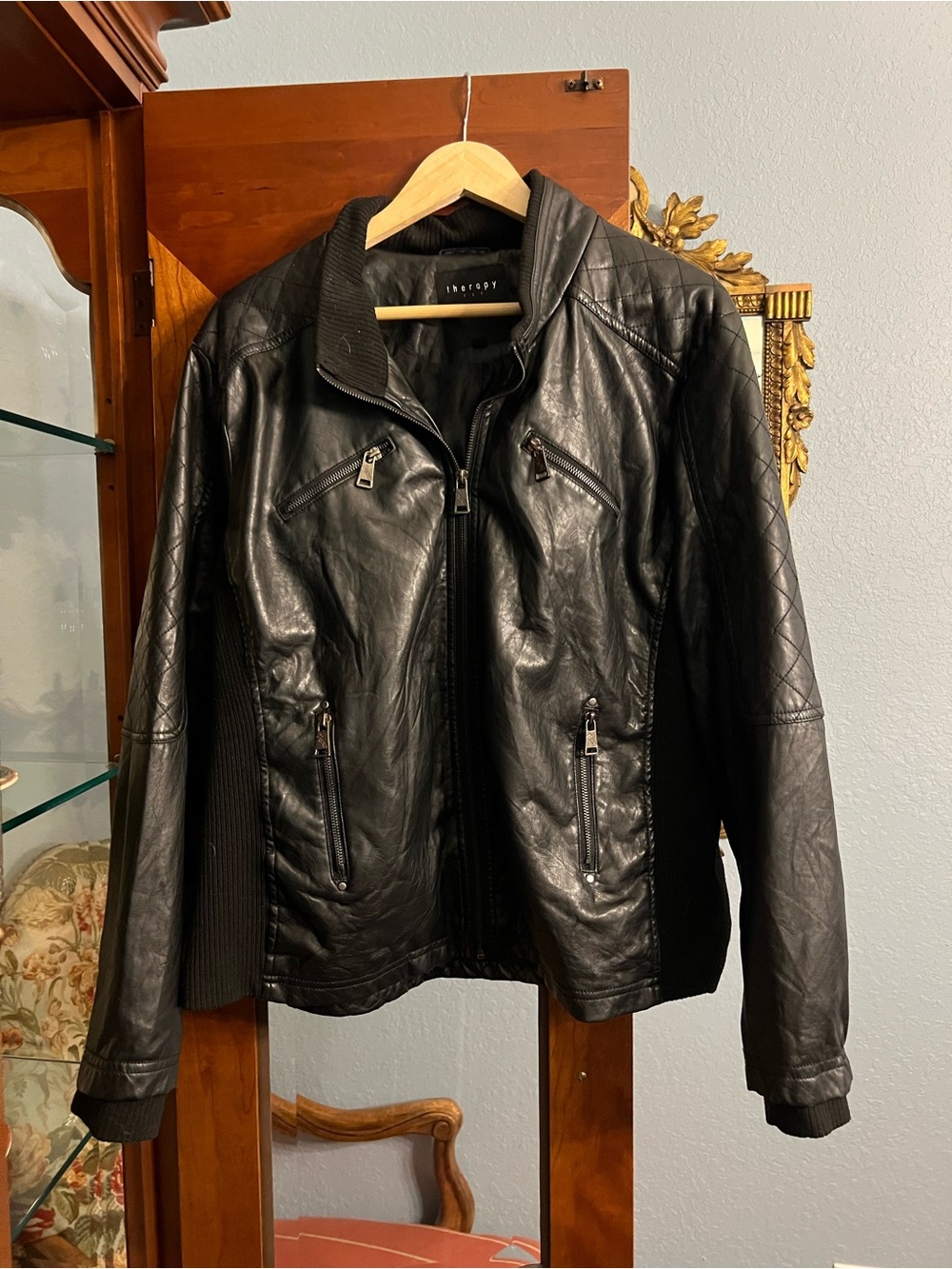 therapy Black Faux Leather Bomber Jacket